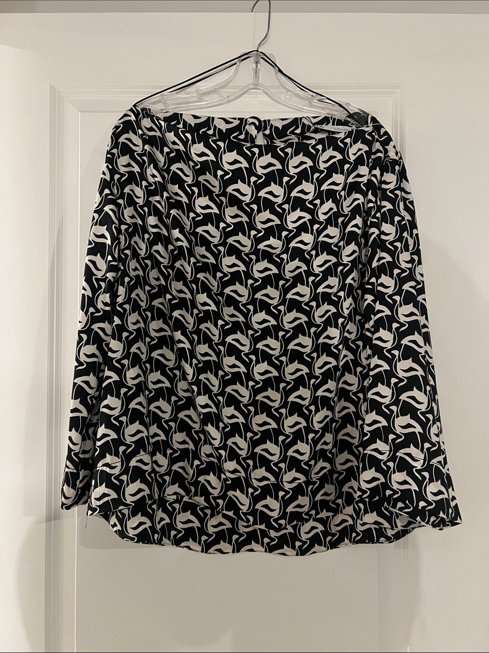 Zara Black and White Printed Open Boat Neck Blouse